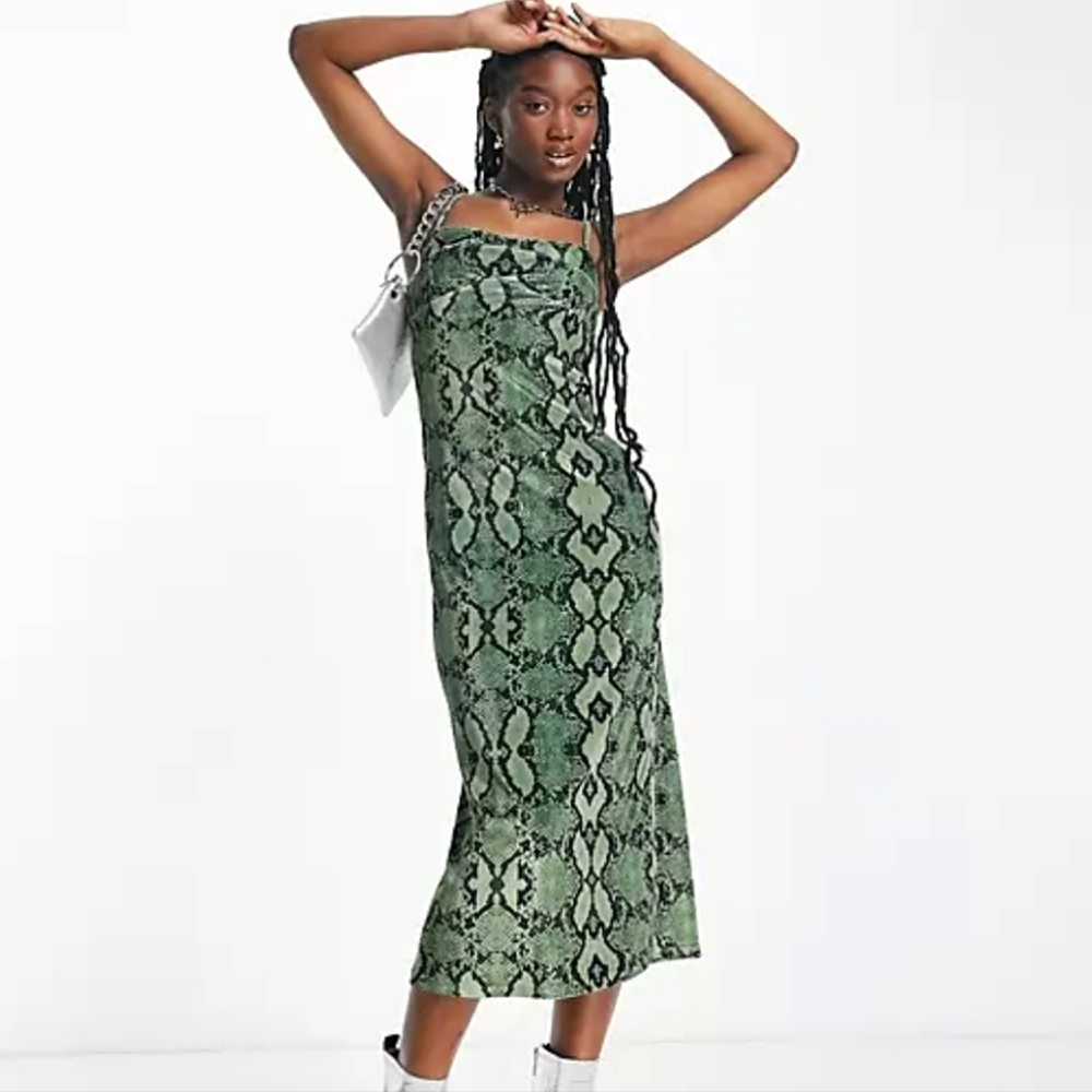 ASOS Straight Neck Snakeskin Slip Dress